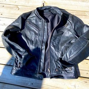 Black leather biker jacket